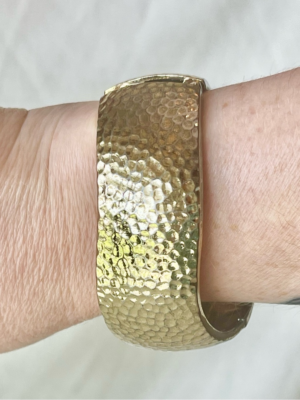 Premier Designs Gold Tone Hinged Hammered Wide Cuff Bracelet